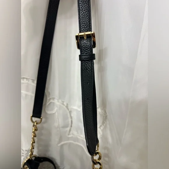 Michael Kors Bedford Large Black Pebbled Leather Shoulder Bag Gold Chain Hobo - Picture 9 of 13